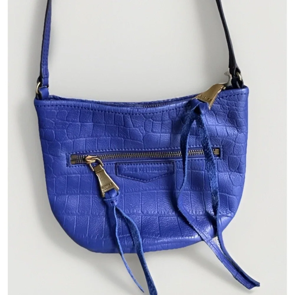Aimee Kestenberg Leather Dark Blue Lacquered Croc/Snake Embossed Cross Body Bag